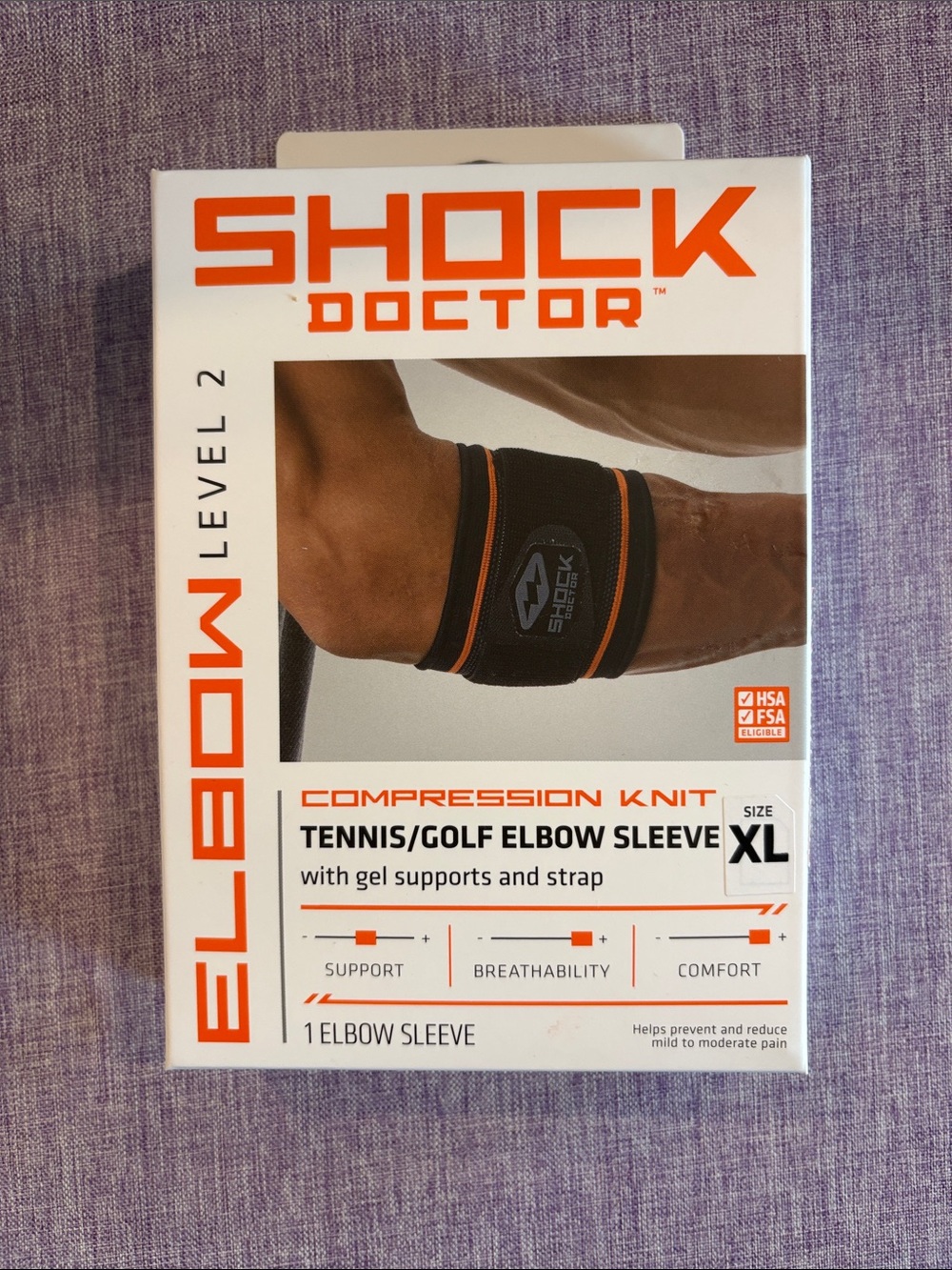 Shock Doctor Compression Knit Tennis/Golf Elbow Sleeve w/ Gel Support - XL, NEW